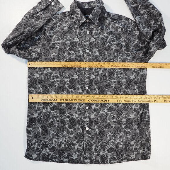 KingSize Shirt Mens LT Large Tall Black Gray Paisley Flip Cuff Preppy Minimalist - Picture 4 of 10